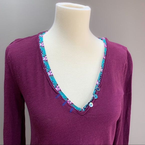 Anthropologie crochet cuff purple knit long sleeved shirt, M. - Picture 7 of 9